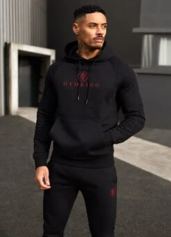 Gym King Pro Logo Fleece Hood - Black/Red