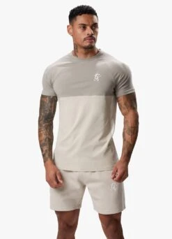 Gym King Contrast Panel Jersey Tee - Light Stone/Taupe/White -Gym King Store CONTRASTPANELJERSEYTEE SHORT TAUPELIGHTSTONEWHITESST A2CJ2SHR A2CJ8 155
