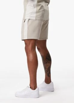 Gym King Contrast Panel Fleece Short - Taupe/Light Stone/White -Gym King Store CONTRASTPANELJERSEYTEE SHORT TAUPELIGHTSTONEWHITESST A2CJ2SHR A2CJ8 158
