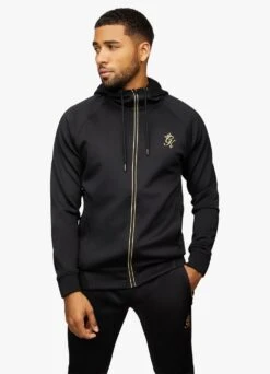 Gym King Full Zip Poly Hood - Black/Gold -Gym King Store PIPEDPOLYHOOD JOGGER BLACKGOLD 238